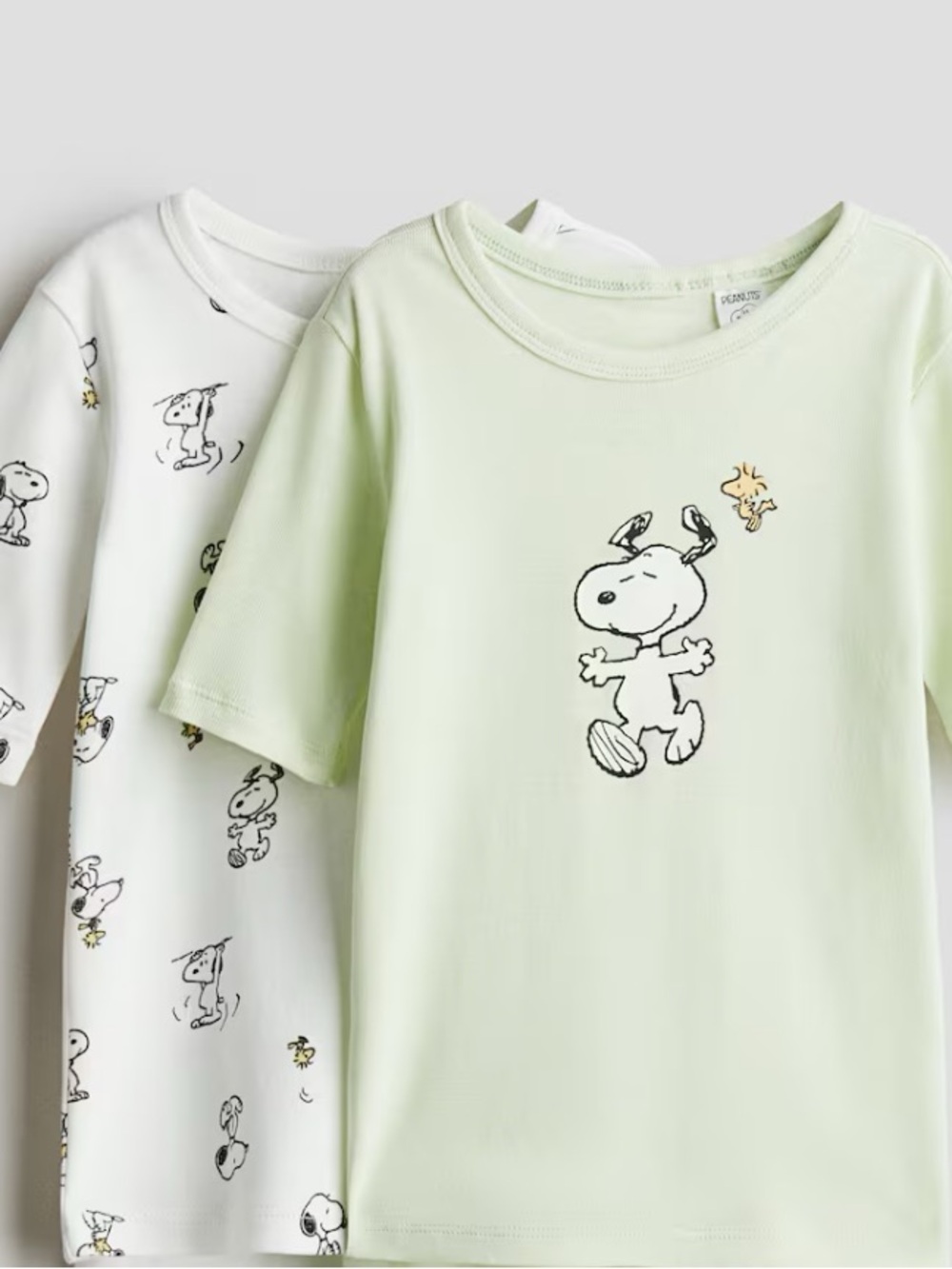 H&M Kids Snoopy Print White & Light Green tshirts set of 2